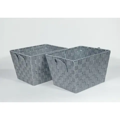 KEVAHOME SET OF 2 PP WOVEN STRAP STORAGE TOTE-GREY 12x10x8"H