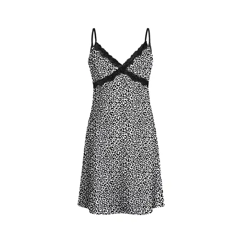IZURIA black lace v-neck white leopard-print suspender dress  M