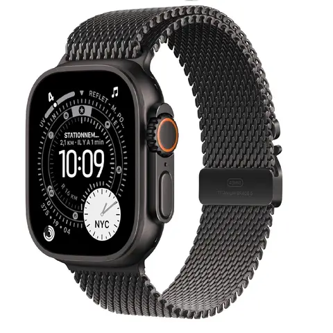 Apple Watch Ultra 3 49 mm GPS + Cellulaire - boîtier en titane noir - bracelet en titane noir Milanais - Medium