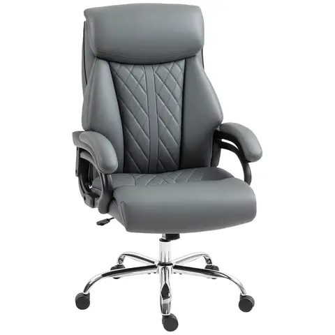 HOMCOM Executive Office Chair, 150kg Big and Tall PU Leather Desk Chair with Spring Padding, Quiet Swivel Wheels, High Back, Height Adjustable, for Home, Charcoal Grey