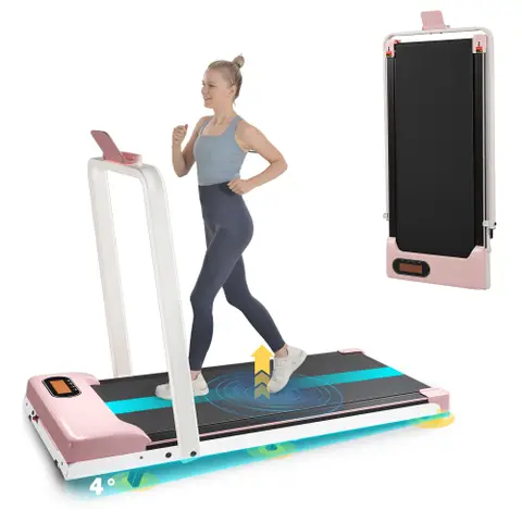 Folding Treadmill with Handrail & Adjustable Incline, 1-10 km/h Running Machine, Space Saving Low Noise Design, LED Display, 