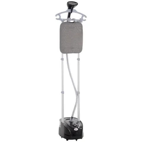 HOMCOM Défroisseur vapeur vertical 1950 W 32g/min, réservoir d'eau de 2 litres, tige télescopique, fer vertical autonomie 45min, 11 températures réglables, prêt en 38s, planche et cintre fournis noir