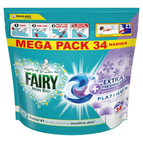 Fairy Non Bio Platinum PODS, 34 Washes, Silk Tree Blossom & Jasmine