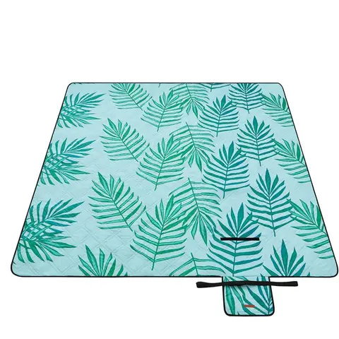 SONGMICS Picknickdecke, 200 x 200 cm, große wasserdichte Picknickmatte für Camping, Park, Garten, Strand, maschinenwaschbar, faltbar, Farnmuster und Blau GCM087Q01