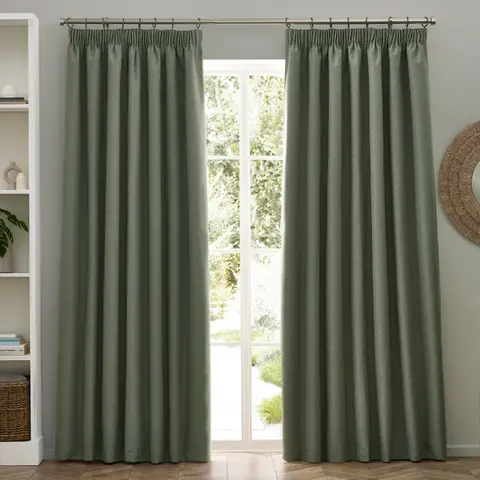 Furn Pencil Pleat Curtains Dawn Blackout Eucalyptus W:168xL:183cm
