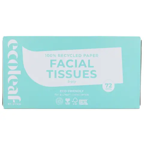 ECOLEAF BY SUMA - Facial Tissue - Recycled Paper - 72 Sheets - Flat Box - 1 BO X