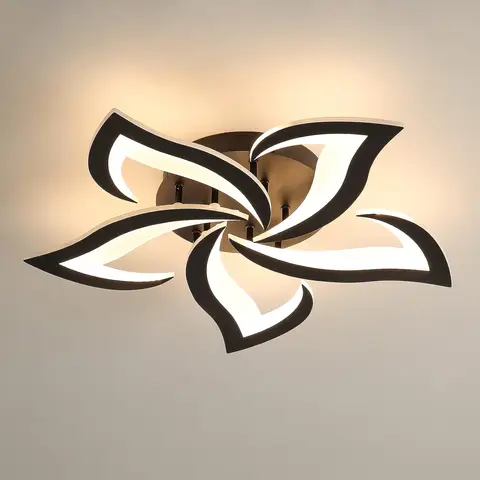 Goeco Modern LED Ceiling Light 60W 6000LM 5-Head Petals Black Acrylic Chandelier 3000K Warm White for Living Room Bedroom Dining Kitchen
