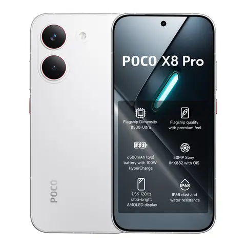 POCO X8 Pro Weiß 8 GB RAM 512 GB ROM, Premium Dimensity 8500-Ultra Prozessor, Ultra-Helles AMOLED-Display, 50 MP Sony IMX882 mit OIS