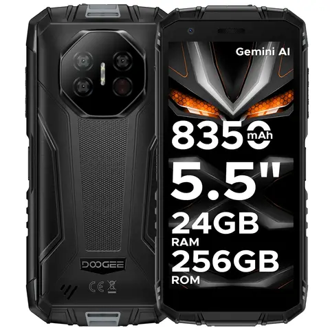 DOOGEE Fire 3 Ultra, smartphone ultra-résistant Android 15 avec Gemini AI, 8350 mAh, 5,5 pouces HD+, octa-core, 24 Go RAM + 256 Go ROM, caméra de vision nocturne 20 MP, déverrouillage par empreinte digitale, NFC, IP68/IP69K