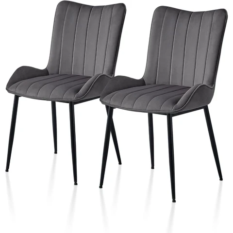CLIPOP Dining Chairs Set of 2 Velvet Upholstered Seat with Backrest and Metal Legs, Lounge Reception Kitchen Counter Chairs for Home Office Living Room Commercial 0206 deep grey 45*41*88 cm