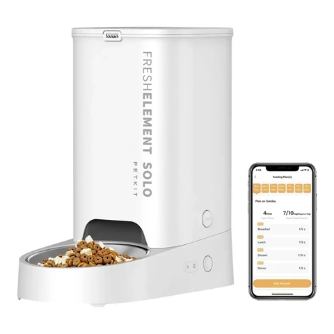 PETKIT automatischer Katzenfutterspender Element SOLO, 2.4G WiFi, 3 L Futterbehälter, APP-Steuerung, 1-10 Mahlzeiten pro Tag, kompatibel mit gefriergetrocknetem Futter, Edelstahlschüssel, USB-Kabel (milchweiß)