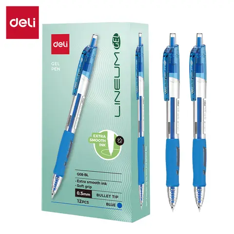 Deli 0.5mm Gel Pens, Office Writing Supplies, Blue, 12-Pack