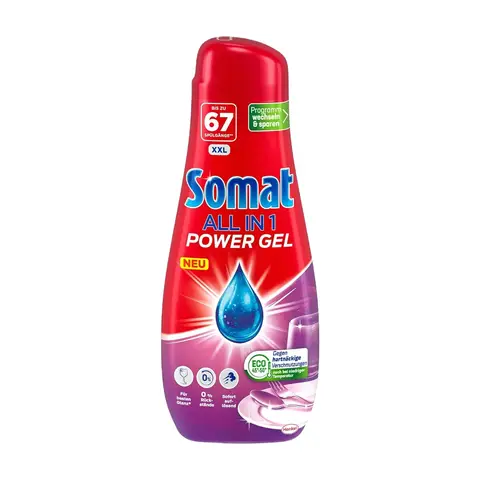 SOMAT All in 1 Power Gel Geschirrspülmittel, Zitronenduft, 67 Spülgänge (1072ml), Kraftvolle Reinigung