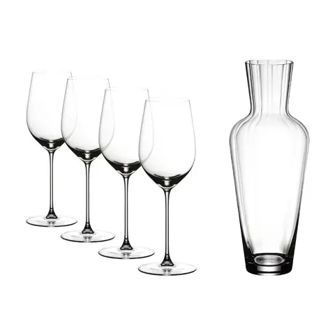 RIEDEL Veritas Riesling/Zinfandel Weinglas & Mosel Dekanter Geschenkset - Kristallglas - 4 Gläser & 1 Dekanter, Spülmaschinenfest