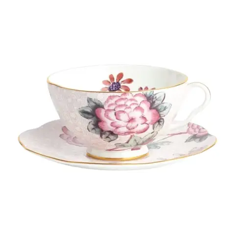 WEDGWOOD Cuckoo (Harlequin Kollektion) Fein Bone China Teetasse & Untertasse Set mit 22K Goldrand - Rosa Bunt