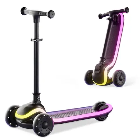 Neuleb  YFQ  Kids Scooter for Boys Girls Ages 3-10, 3 Wheel Light Up Toddler Kick Scooter with Dynamic LED Modes, Foldable Adjustable Height, Extra Wide Deck, Lean to Steer Outdoor Toy Gift