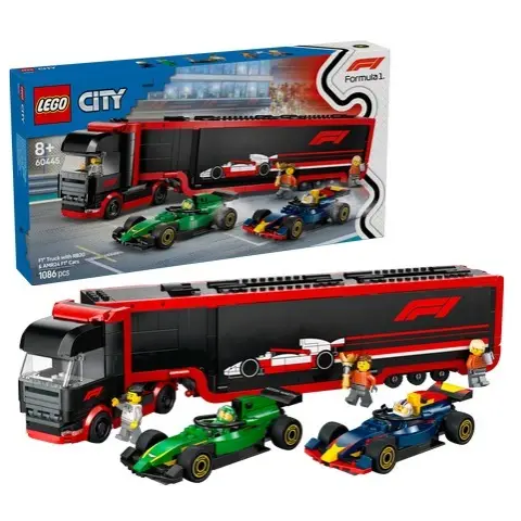 LEGO City 60445 Camion F1 avec les voitures F1 Red Bull 20 et Aston Martin 24