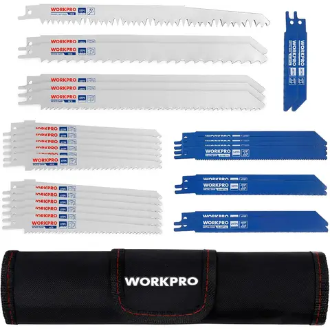WORKPRO Saw Blade for Wood, Metal & Plastic, Set of 32 Pieces, Reciprocating Saw Blades with Bag, Compatible with Bosch / Dewalt / Makita / Ryobi / Milwaukee