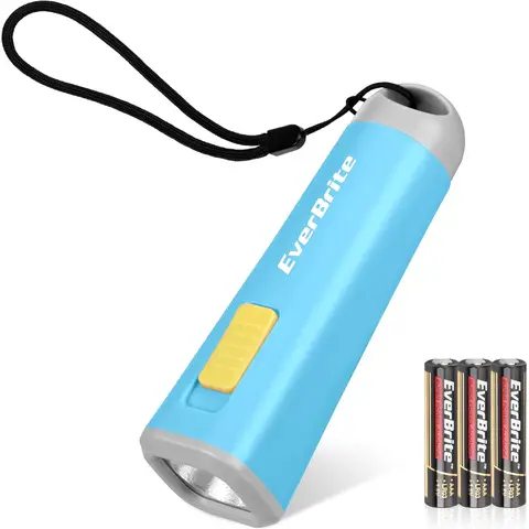 EverBrite Mini LED Kids Flashlight - Lightweight (46g) Torch with Soft Yellow Light for Reading, Camping, and Emergencies - Gift for Children, Blue