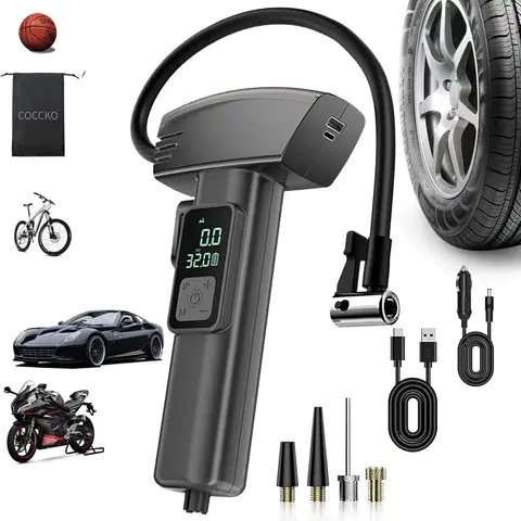 Airman Tragbarer kabelloser Luftkompressor – Reifenpumpe für Smart-Car, Motorrad und Fahrrad, 5 LED-Modi, USB-Ladegerät, SOS-Sicherheitsfunktion, Mini-Luftpumpe, 12V, tragbar