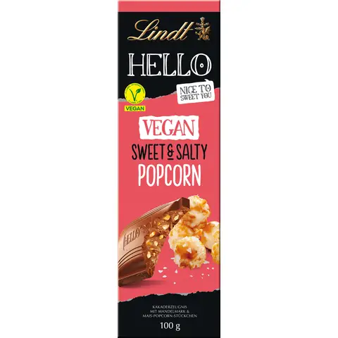 Lindt HELLO Tafel vegan sweet & salty popcorn, 100 g