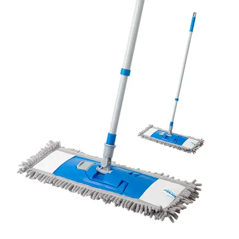 Chenille Flat Mop with Telescopic Iron Handle, Blue Microfiber Dust Mop for Hardwood Floors, Adjustable from 73cm to 130cm