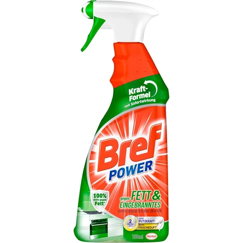 Bref Power gegen Fett und Eingebranntes, Fettlöser, 750 ml Sprühflasche, für Küche, Kamin, Grill und Ofen