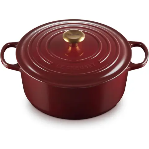 Le Creuset Signature Serie Runder Bräter aus Gusseisen mit Deckel - 28cm - 6.7L - Geeignet für alle Herdarten - Burgunderrot