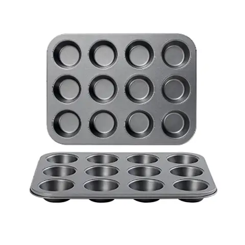 PURECOOK Carbon Steel Cake Mold Series | Gray | 12-Cavity 2-Piece Non-Stick Square Cake Mold Pan