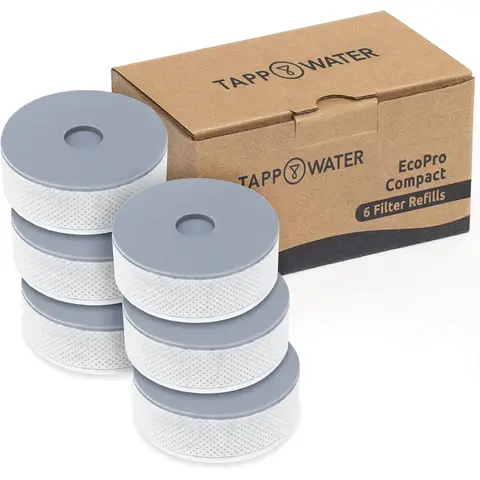Tappwater EcoPro Compact Tap Water Refills, Set of 6 Water Filter Cartridges, Up to 12 Months of Filtration - T3-P006