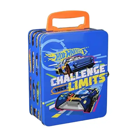 Theo Klein 2883 Hot Wheels Sammelkoffer, Spielzeugkoffer aus Metall für bis zu 18 Autos, 21 x 15,5 x 8,5 cm, Spielzeug ab 3 Jahre, Multicolor