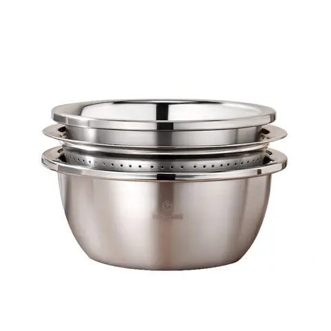 ochama x J.ZAO Bassines en Acier Inoxydable – Grandes, Épaisses, Lot de 3 pour Légumes, Viande et Pâte