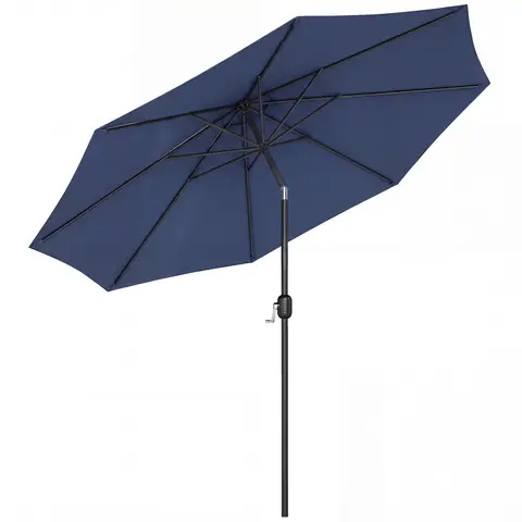 Outsunny 3(m) Garden Parasol Umbrellas, Outdoor Sun Shade with 8 Ribs, Tilt and Crank Handle for Balcony, Bench, Garden, Navy Blue