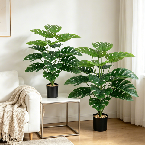 2 Stück 85 cm künstliche Pflanzen, künstliche Indoor-Pflanzen, dekorativer Monstera-Baum, hohe Kunststoffpflanzen für Büro und Zuhause, Innen- und Außenbereich