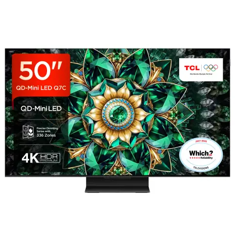 TCL 50Q7C-UK 50” QD-Mini LED TV, 4K UHD, Smart Google TV with 144Hz Motion Clarity Pro, Dolby Atmos​, Game Master