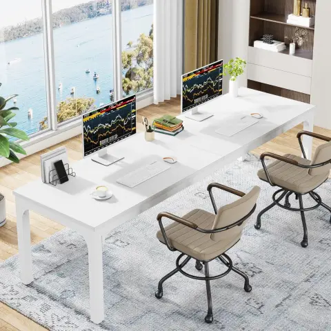 Tribesigns Schreibtisch, Computerarbeitsplatz, 200 x 70 x 75 cm, Doppel-Langschreibtisch, PC-Tisch, Bürotisch, Arbeitstisch, Esstisch, Büromöbel, Computerarbeitsplatz, Konferenztisch für das Home-Office, Weiß