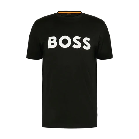 BOSS Cotton-Jersey T-shirt with Large Logo Print - Black