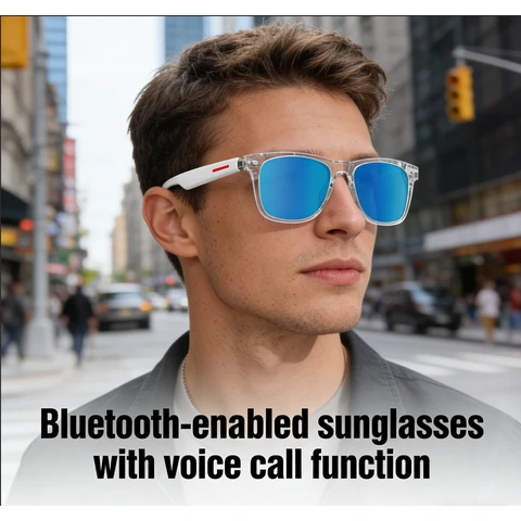 Verbex E13-C White Glasses, AI Glasses, Smart Glasses, Bluetooth Glasses, Music Playback, Call Answering, Wi-Fi Transmission, Voice Wake-up, Weather Forecast