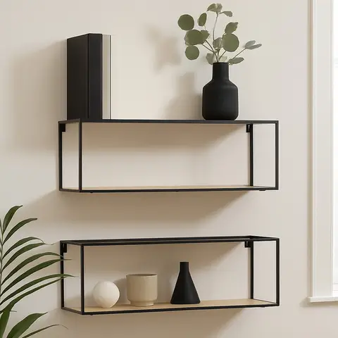 Premier Housewares Funktionsorientiertes, würfelförmiges Regalboden-Set, stylische Wandmontage-Regalböden für das Schlafzimmer, slimmetallische Schlafzimmer-Regalböden