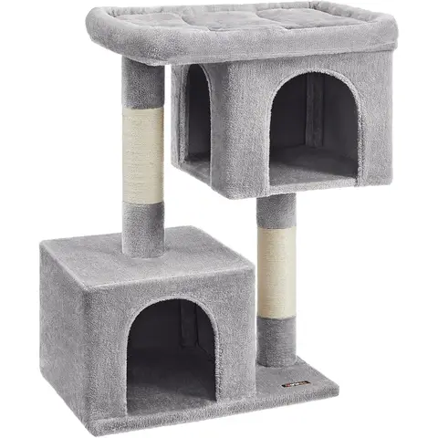 Feandrea PCT614W01 Cat Scratching Post 101 cm XL Cat House for Extra Large Cats up to 20 kg, Large Platform, 2 Cat Caves, Sisal Posts, Light Grey