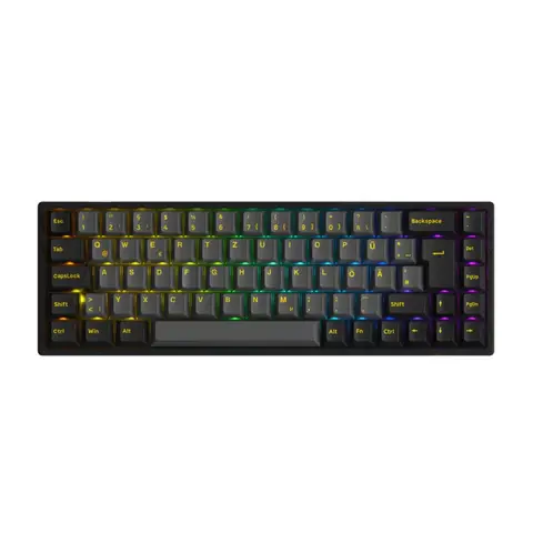 Akko 3068B Plus Tri-Mode mechanische Tastatur, 65 % ISO-DE Layout kabelloses Gaming-Keyboard mit V3 Pro Creme-Gelb-Switch, Tri-Mode Bluetooth/2,4G/USB-C, Hot-Swappable RGB - Schwarz & Gold