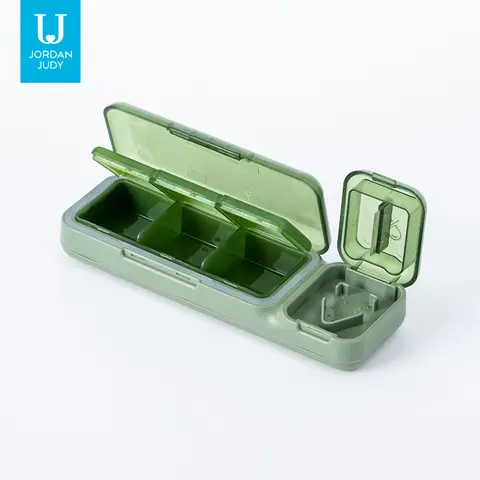 JORDAN&JUDY Small Pill Organizer Portable Mini Daily Pill Case Tablet Cutter Storage Box 1 pc Green
