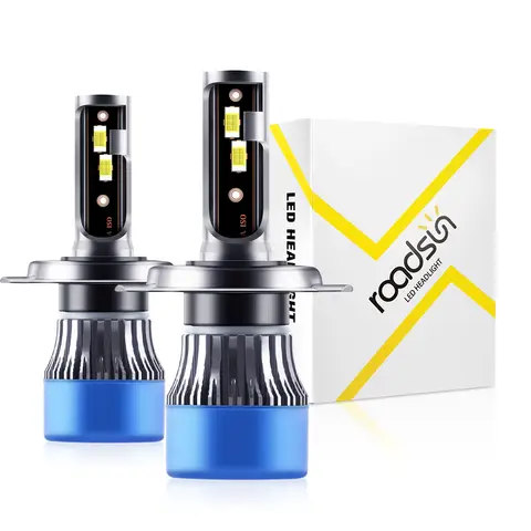 Roadsun H4/9003/HB2 Glühbirnen, Superhell 6000K Coolweiß, H4 Fahrlichter, 9003 High-Low-Dual-Birnen mit Kühllüfter, 5 Min. Plug & Play, HB2 Kennzeichenbeleuchtungs-Elemente