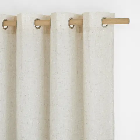 PONY DANCE Semi Sheer Linen Curtains with Eyelet, 2 Panels W140 x L145cm (W55 x L57inch), Beige