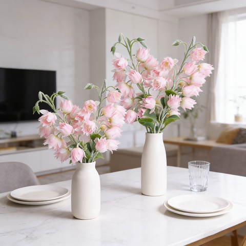 Yuejia 3Pcs 33in/84cmArtificial Bluebell Silk Flower Outdoors Fake Plants Faux Silk Flower, Large Artificial Lily of The Valley Wind Chime Orchid for Home Office Decoration, Dining Table Centerpiece（Pink）