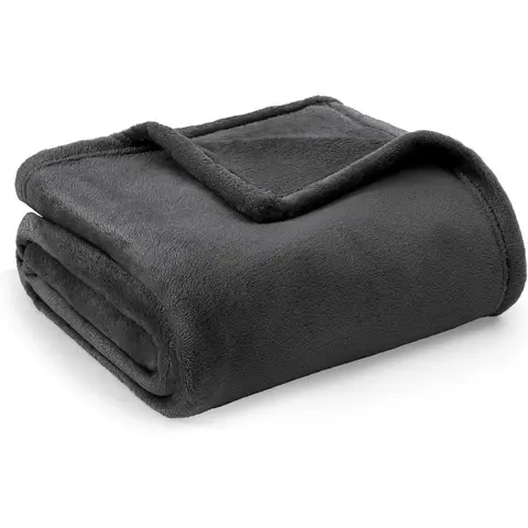 Bedsure Flannel Blanket - Solid Grey Black, 130x150cm, 1 Pc, 100% Polyester