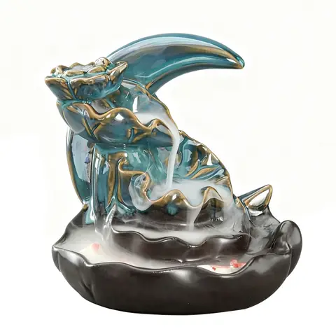 JU7CER 1PC Kiln-Changed Ceramic Incense Burner (Lotus Design) - Ideal for Christmas Home Decoration and Floor Display, Incense Holder