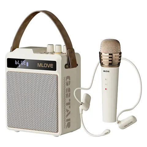 MLOVE N5 All-in-One Karaoke & PA System with Wireless Headset + Handheld Mic, Pro DSP Audio Processor