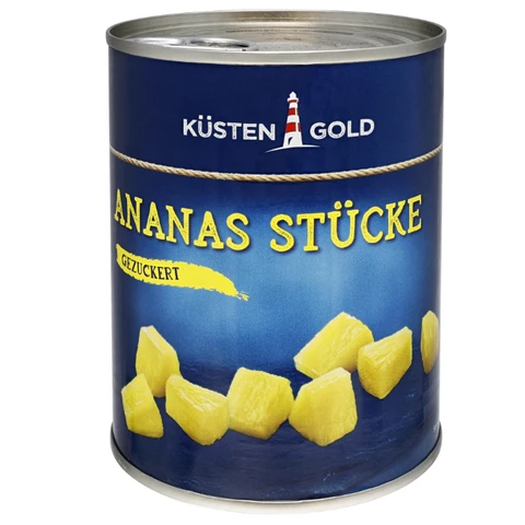 Küstengold Ananas Stücke gezuckert 580ml