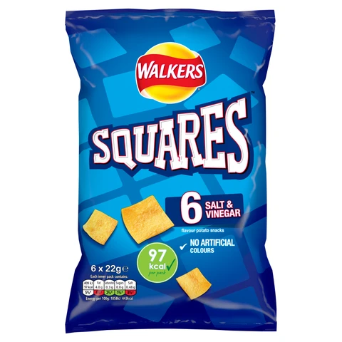 Walkers Squares Salt & Vinegar 6 x 22g